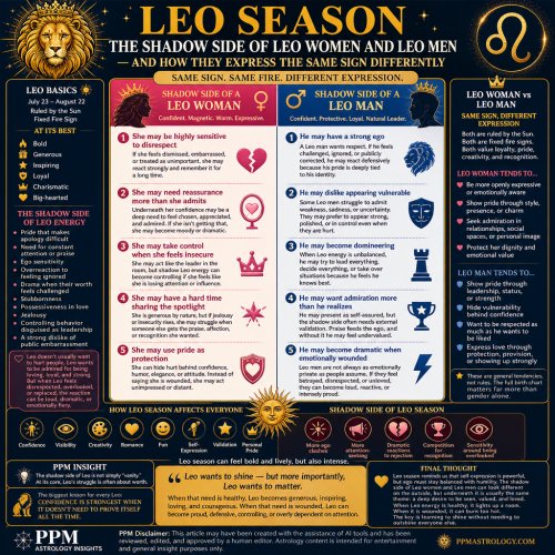 Leo Season: The Shadow Side of Leo Women and Leo Men — and How They Express the Same Sign Differently