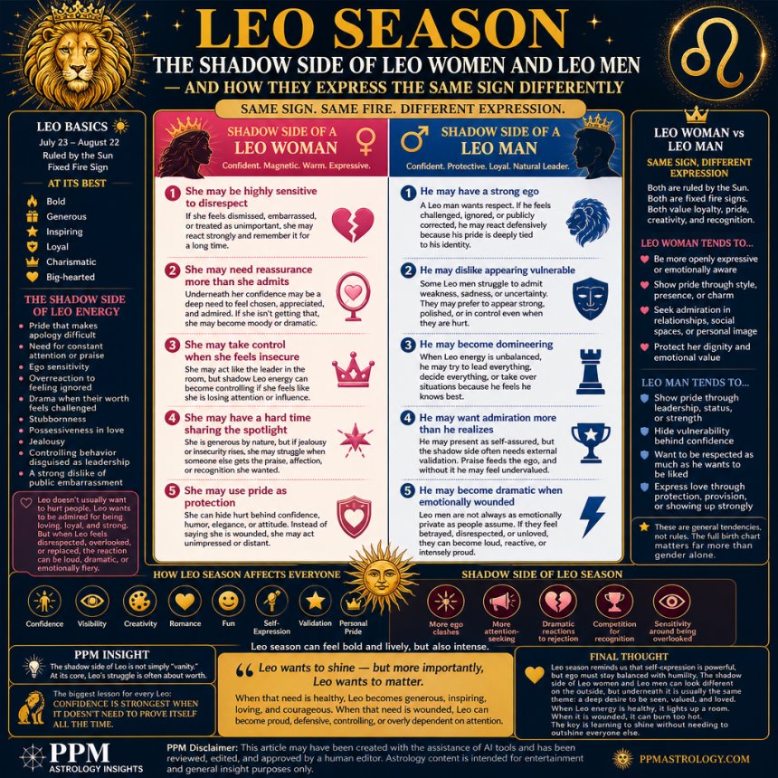 Leo Season: The Shadow Side of Leo Women and Leo Men — and How They Express the Same Sign Differently